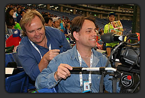 Director/Good Buddy Tom points out another great shot (as always).The Chinese v.s. Japanese national team. Note we're using the new high definition format HDV with the Sony Z1.  